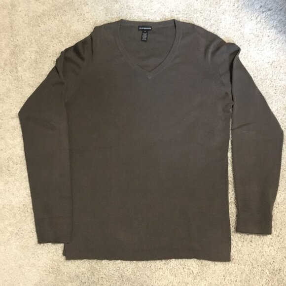 Club Monaco Long Brown Cotton Blend Knit V-Neck Sweater - Picture 8 of 14